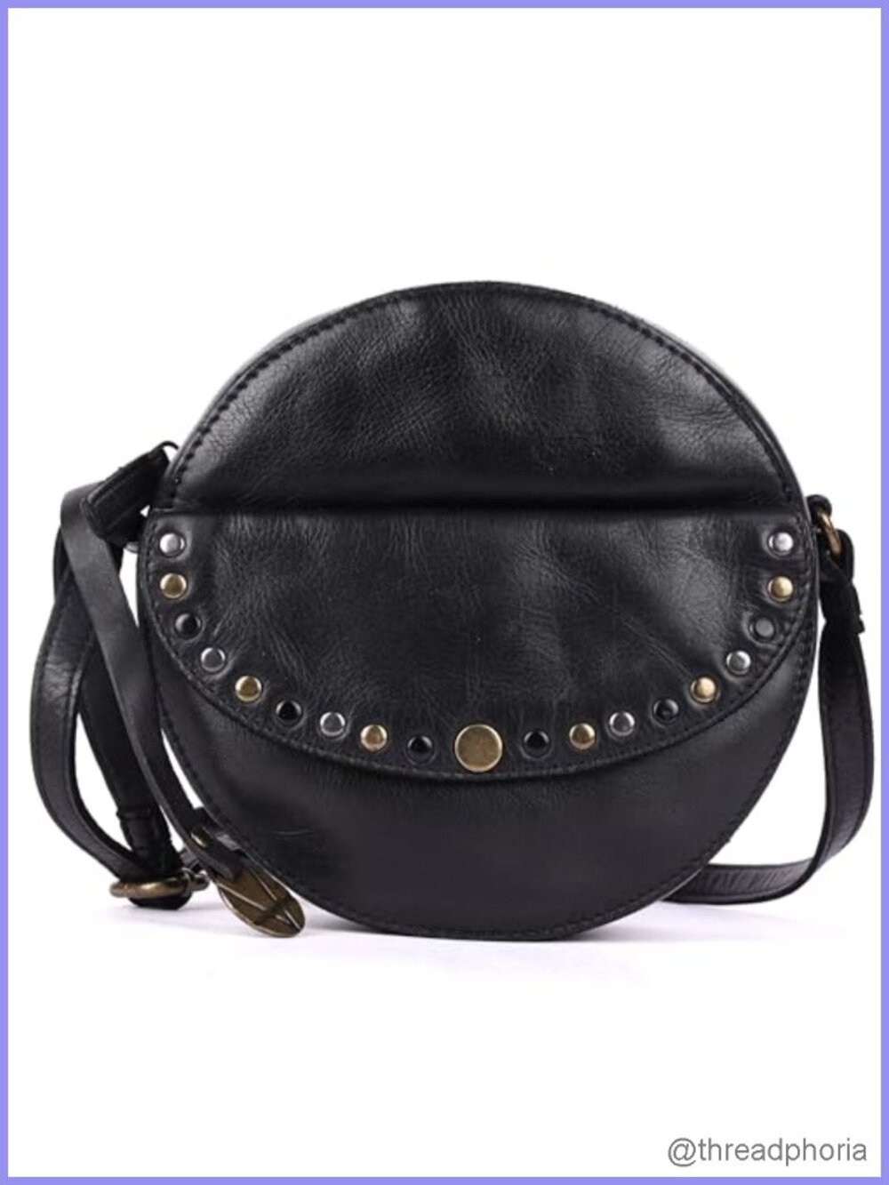 Genuine Italian Leather Boho Studded Round Crossbody Sling Bag